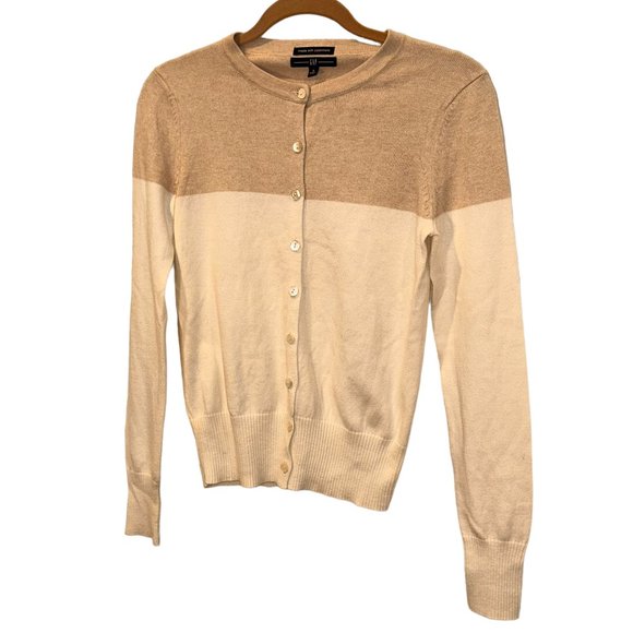GAP Made with Cashmere khaki cream color block cardigan sweater S - Picture 1 of 3